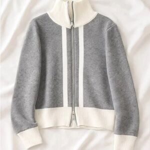 Elegant Gray and White Turtleneck Sweater